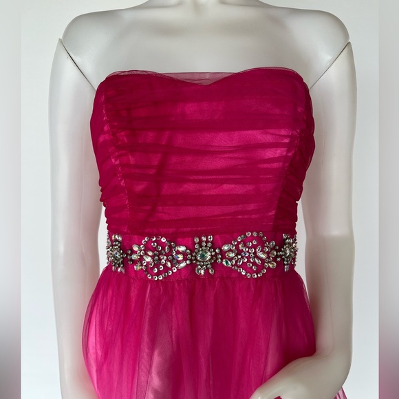 Pink and White Strapless Prom Dress - Picture 3 of 4